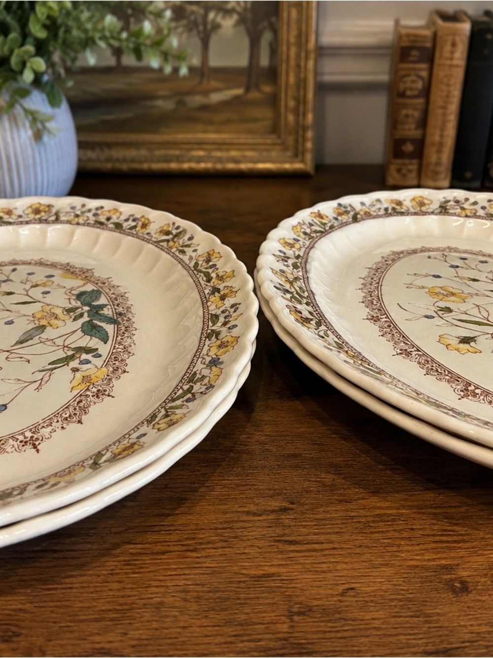 Set of 4 Vintage Vernon Kilns Hibiscus Oval Serving Platters Hand Painted USA